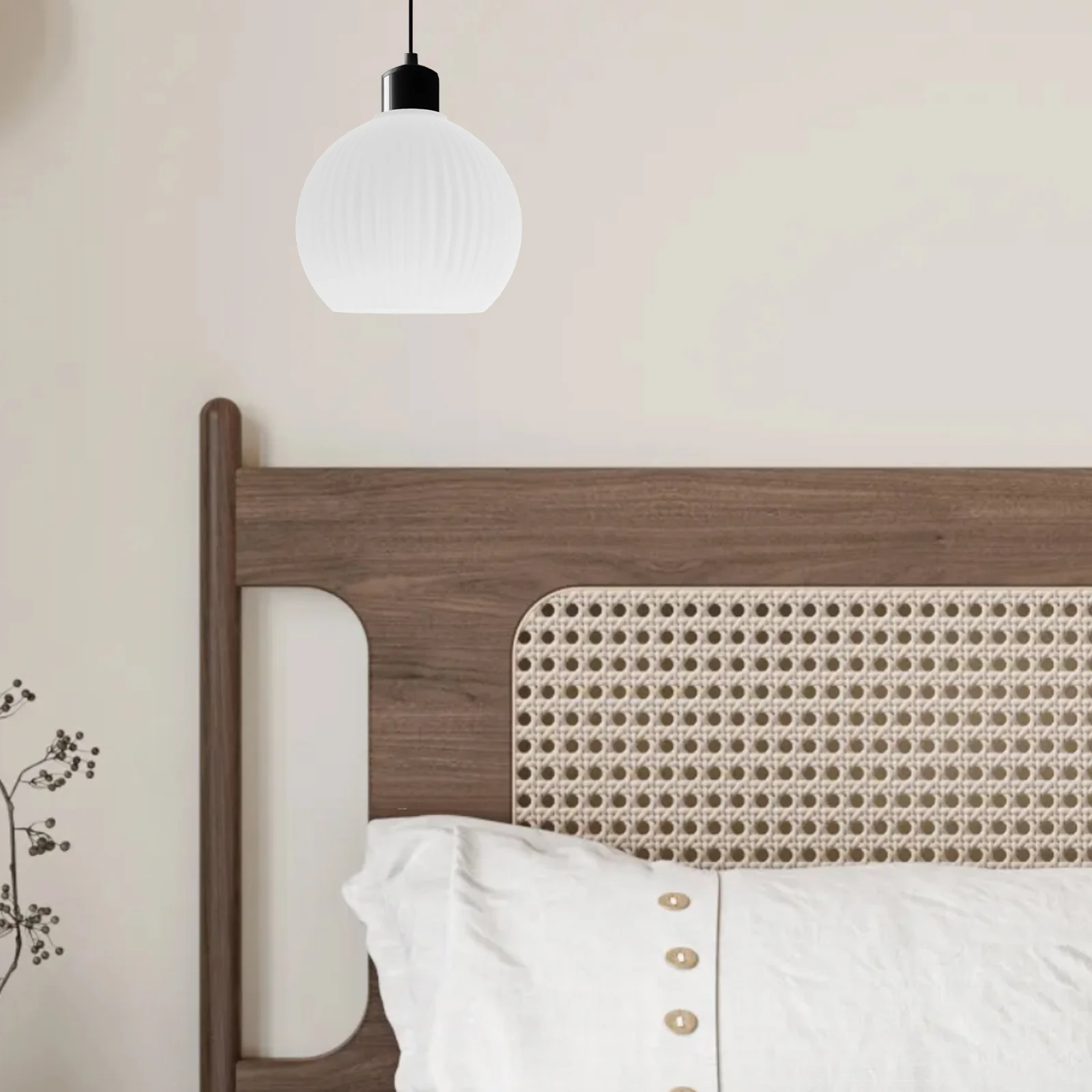 

Striped Flat-Mouth Glass Lampshade Milky White Round Globe Pendant Ceiling Light Replacement Cover Lamp Fixture