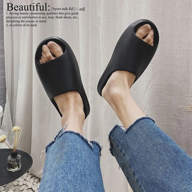 Women's Home Slides Open Toe Quick Drying Shoes Minimalist Indoor Pillow Slides Super Soft Solid Color Non Slip Bath Shoes