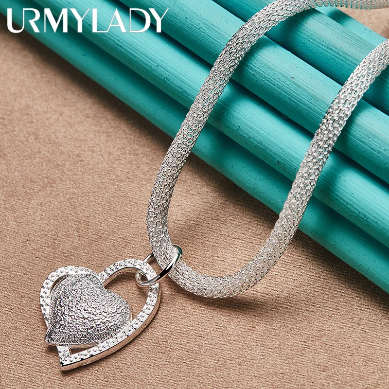 

URMYLADY 925 Sterling Silver Heart 18 Inch Pendant Necklace For Women Fashion Wedding Party Jewelry