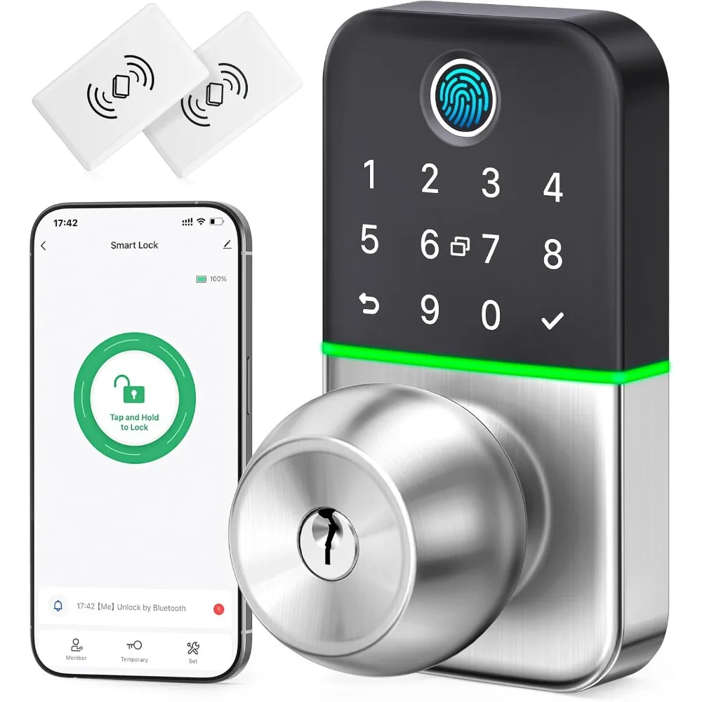 Smart Door Lock with Knob: Keyless Entry Lock for Front Doors - Keypad Door Lock with Handle - Fingerprint Code Door