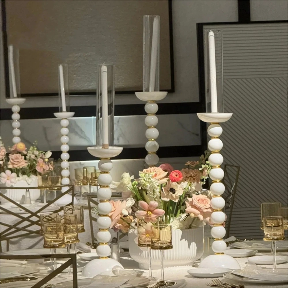 

5set//3pcs/set)New Design Wedding Candlestick Tall Table Decoration 3 Pcs White metal Ball Candle Holder