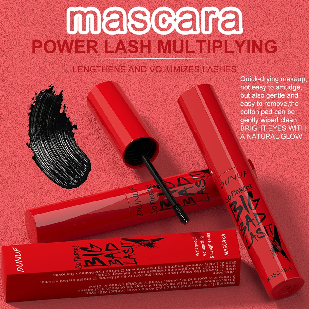 Black Mascara Waterproof Lengthening Volumizing Curling Smudge Proof 24H Wear Flake Free for Sensitive Eyes Gym Swimming Daily