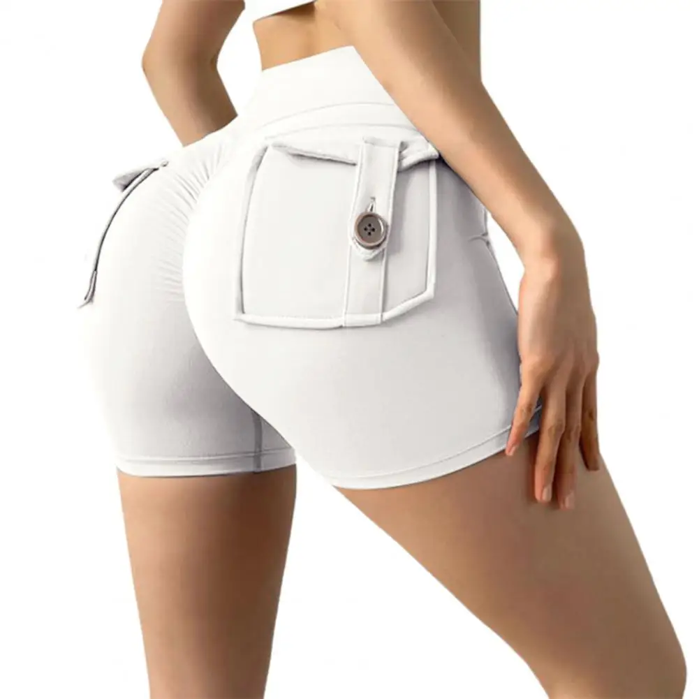 Fitness Yoga Shorts Women Seamless with Pocket Shorts High Waist Sports High Elastic Push Up Butt Running Three Point Shorts