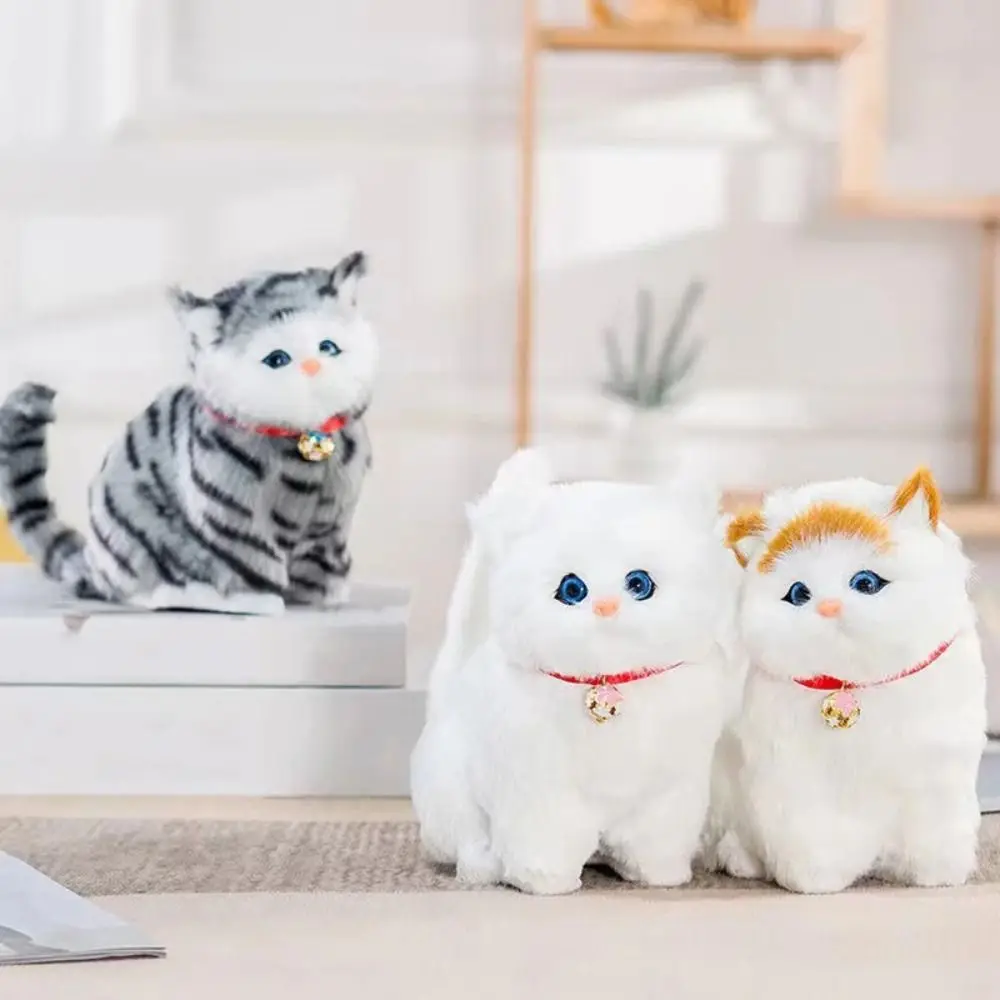 Fluffy Simulation Cat Plush Toy Cute Comfortable Plush Cats with Sound Creative Cartoon Imitation Cat Plush Doll
