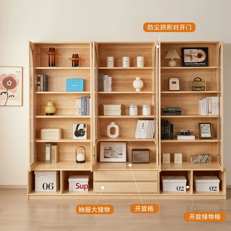 Maple wood solid wood display cabinet combo with glass doors for the living room, wall-filled bookcase, floor-standing booth