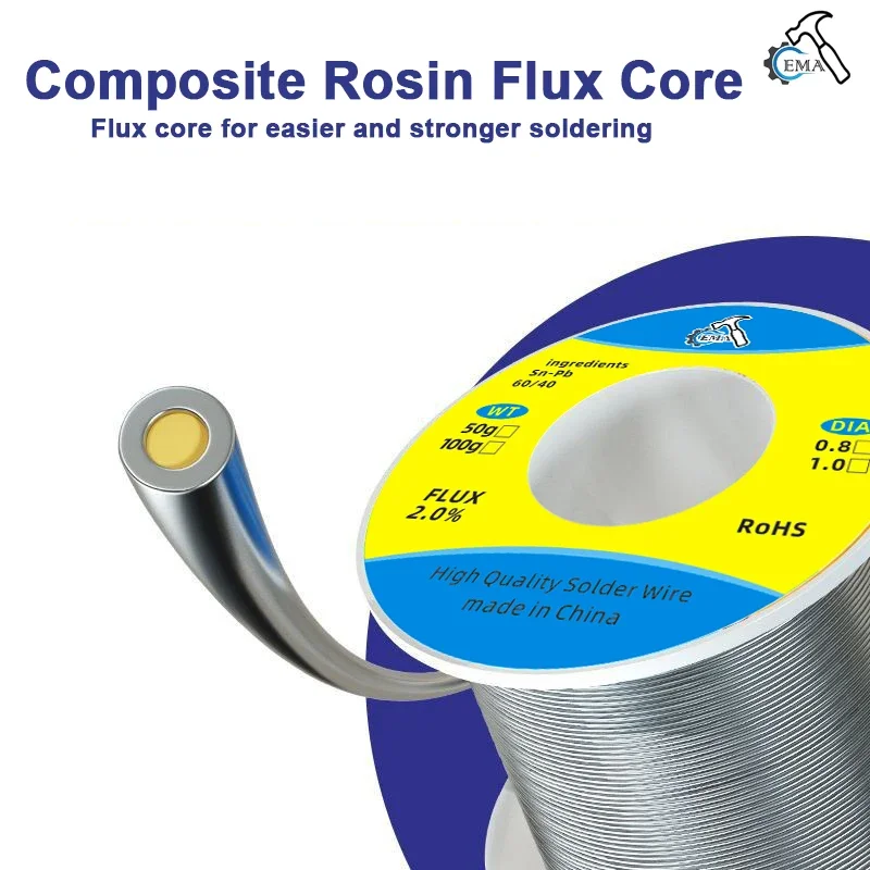 Soldering Wire 60/40 or 25/75 Tin Lead Flux Core Solder Reel, Multipurpose Welding Wire for Electronics & Household Tool 50/100g