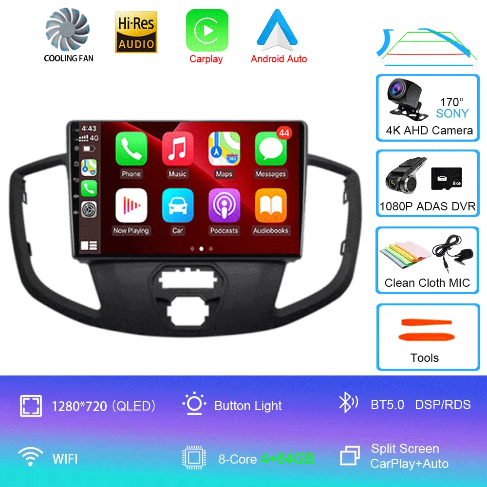 Android 16 Draadloze Carplay & Auto WIFI + 4G voor Ford Transit 2015 2016 2017 2018 autoradio multimediaspeler stereo 2D