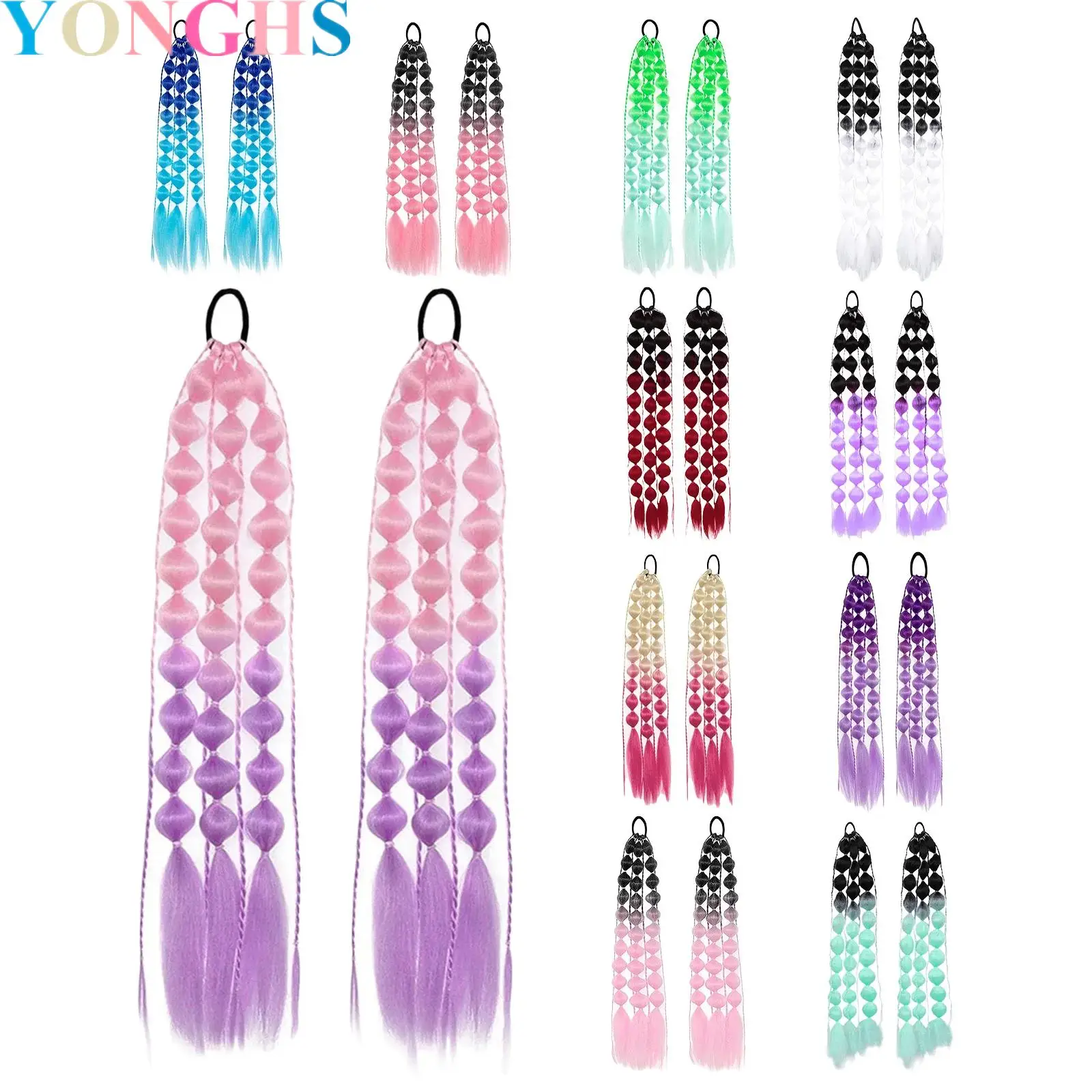 

2Pcs Girls Gradient Colored Hair Extensions Wig Bubble Ponytail Extension with Hair Tie Dress Up Accessories for Festival Rave