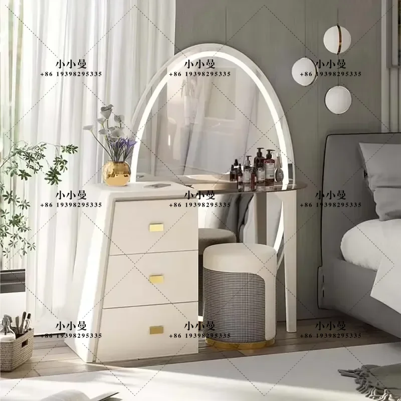 Modern Wooden Vanity Table with Mirror and Chair Luxury Bedroom Dresser Storage Cabinet Penteadeira Furniture Aesthetic