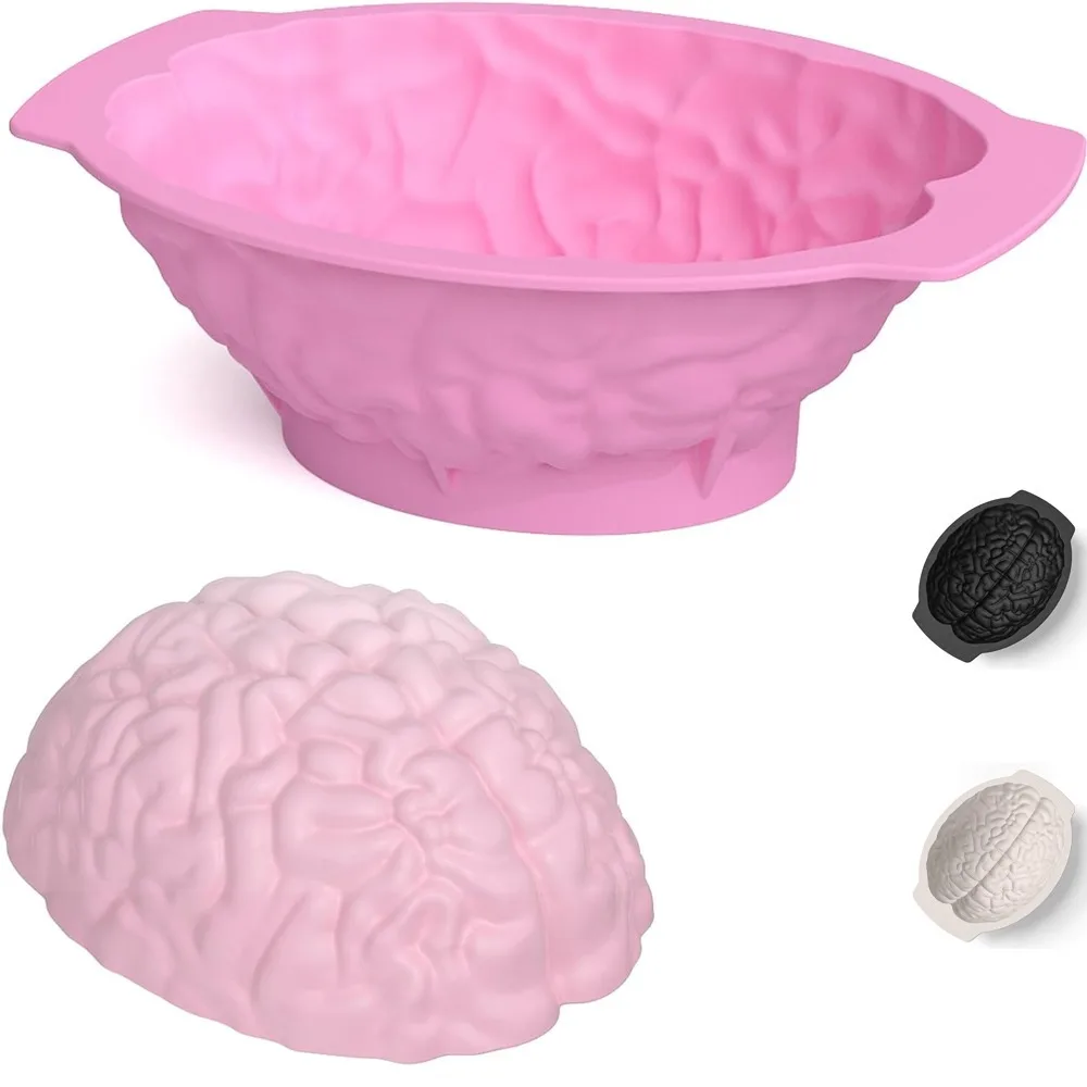 Halloween Silicone Brain Baking Mold Realistic Mold with Support Base Thickened, Suitable for Fondant Chocolate Jelly or Pudding