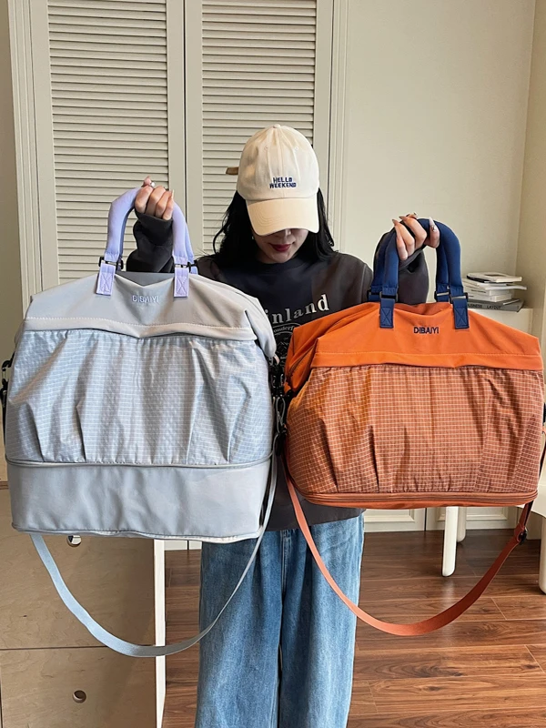 

Легкий дорожный чемодан большой вместимости, расширяемый, с разделением на сухое и влажное отделения, модный нейлоновый багажный рюкзак