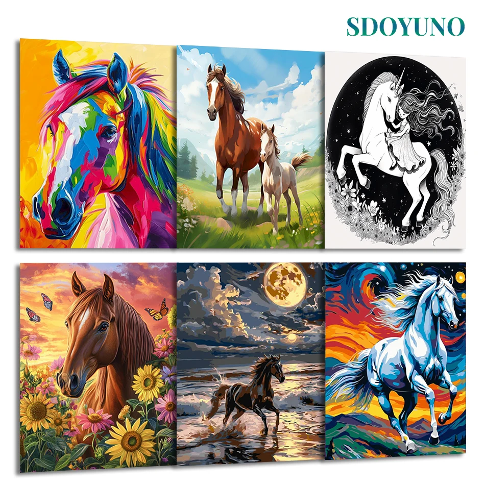 

SDOYUNO Painting By Numbers Draw For Adults Animals horse Diy Set Markers By Numbers Canvas Kits Picture Paint Handiwork Acrylic