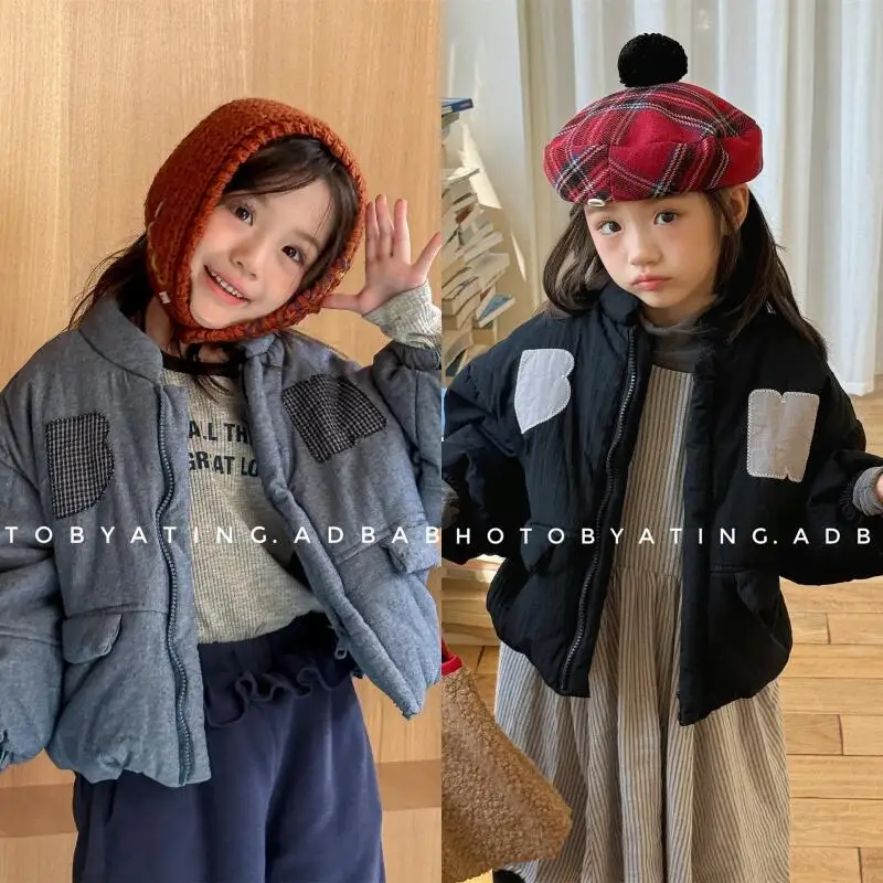 

Girls' Autumn Winter Padded Jacket Warm Coat Korean Version Puffer Jacket New Fashion Round Neck Children Clothes 7 To12 Years