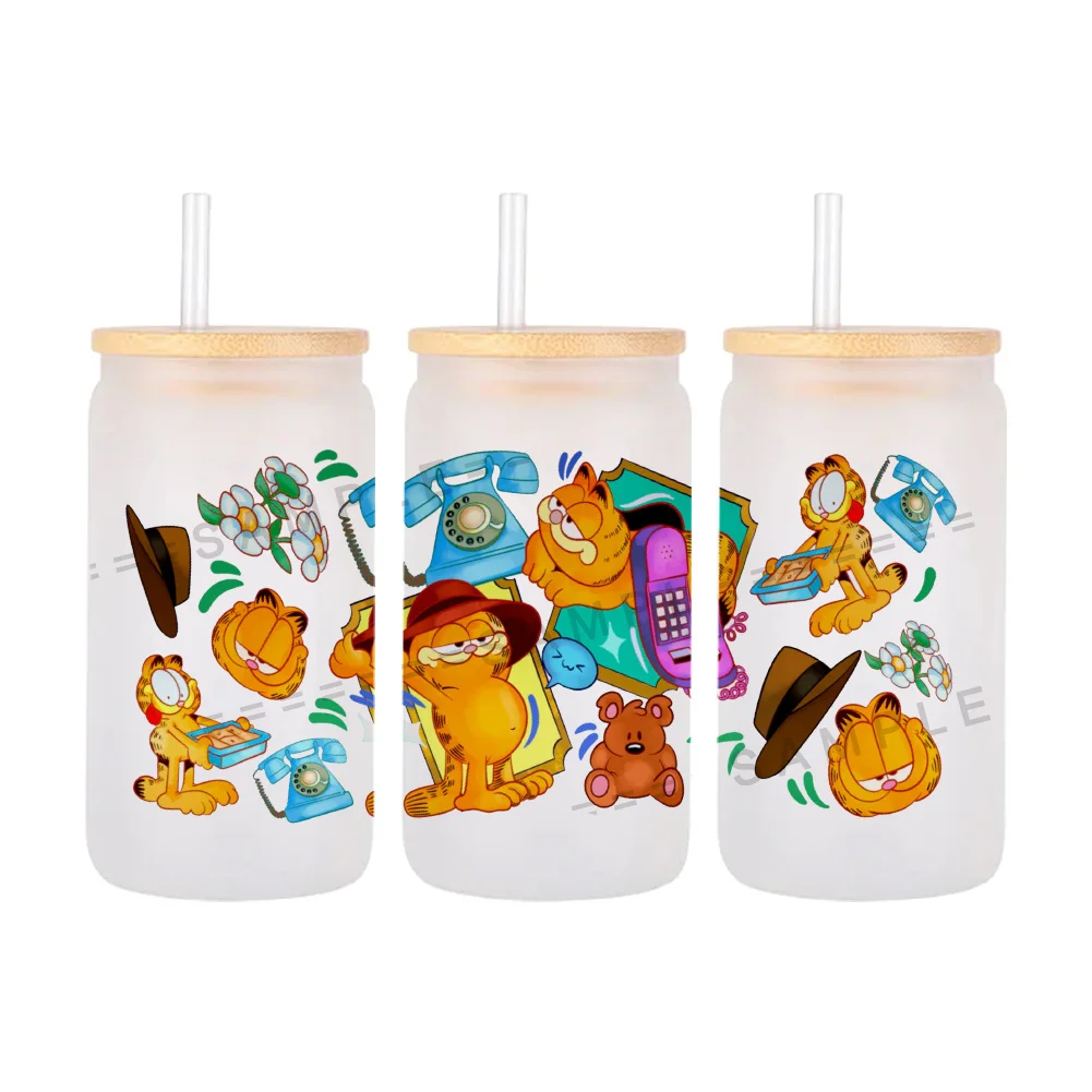 11x24cm Cartoon Cat Tiger For Libbey 16oz Can Glass 3D Waterproof UV DTF Coffee Can Wrap Libbey Glass Wrap