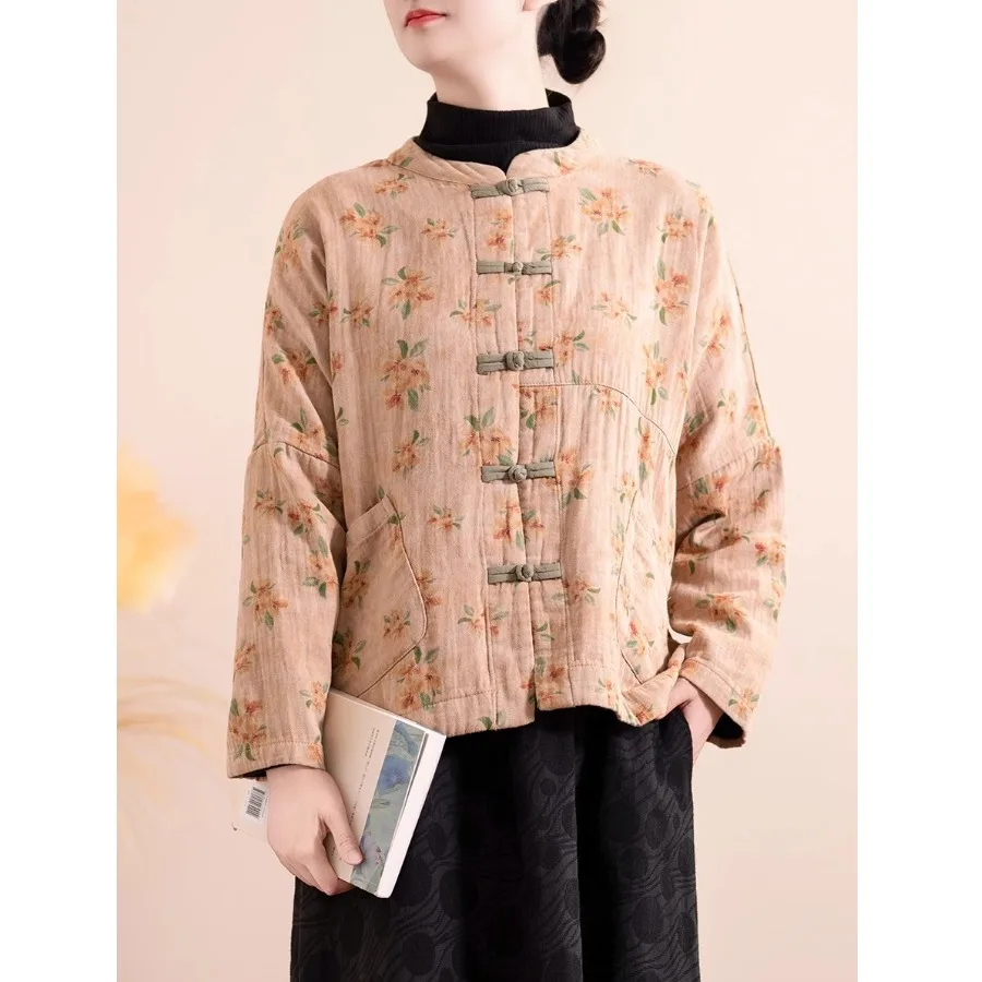 الرجعية الصينية Sle الأزهار طباعة خفيفة الوزن القطن Jaet ort ملابس خارجية الخريف الشتاء حجم كبير جديد الصينية Sle الوقوف C... #1