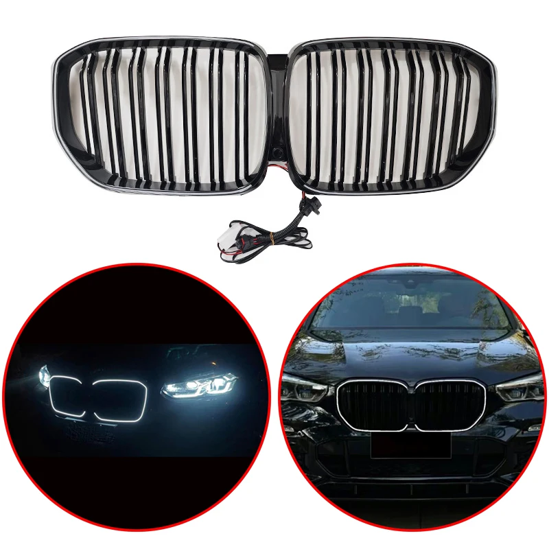 

Для Bmw X5 G05 2019–2022 светодиодная гоночная решетка Светящиеся решетки из АБС-пластика Глянцевая черная двойная линия Решетка для почек