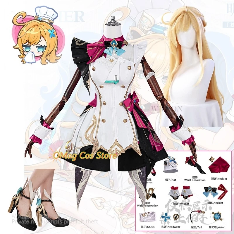 

Anime Hot Game Genshin Impact Escoffier Cosplay Costume Chef's Full Set Dress Cute Shoes Lolita Wig Props Women Party Customized