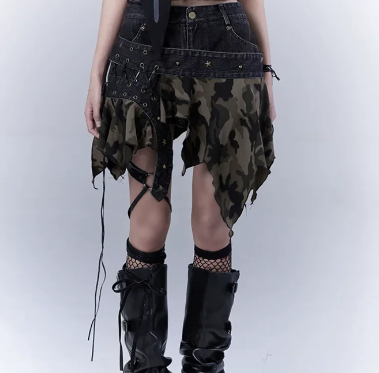 Summer New Chic Handsome Print Sexy Denim Skirt Pants Fashion Low Waist Versatile Age Reduction Irregular Personality Shorts
