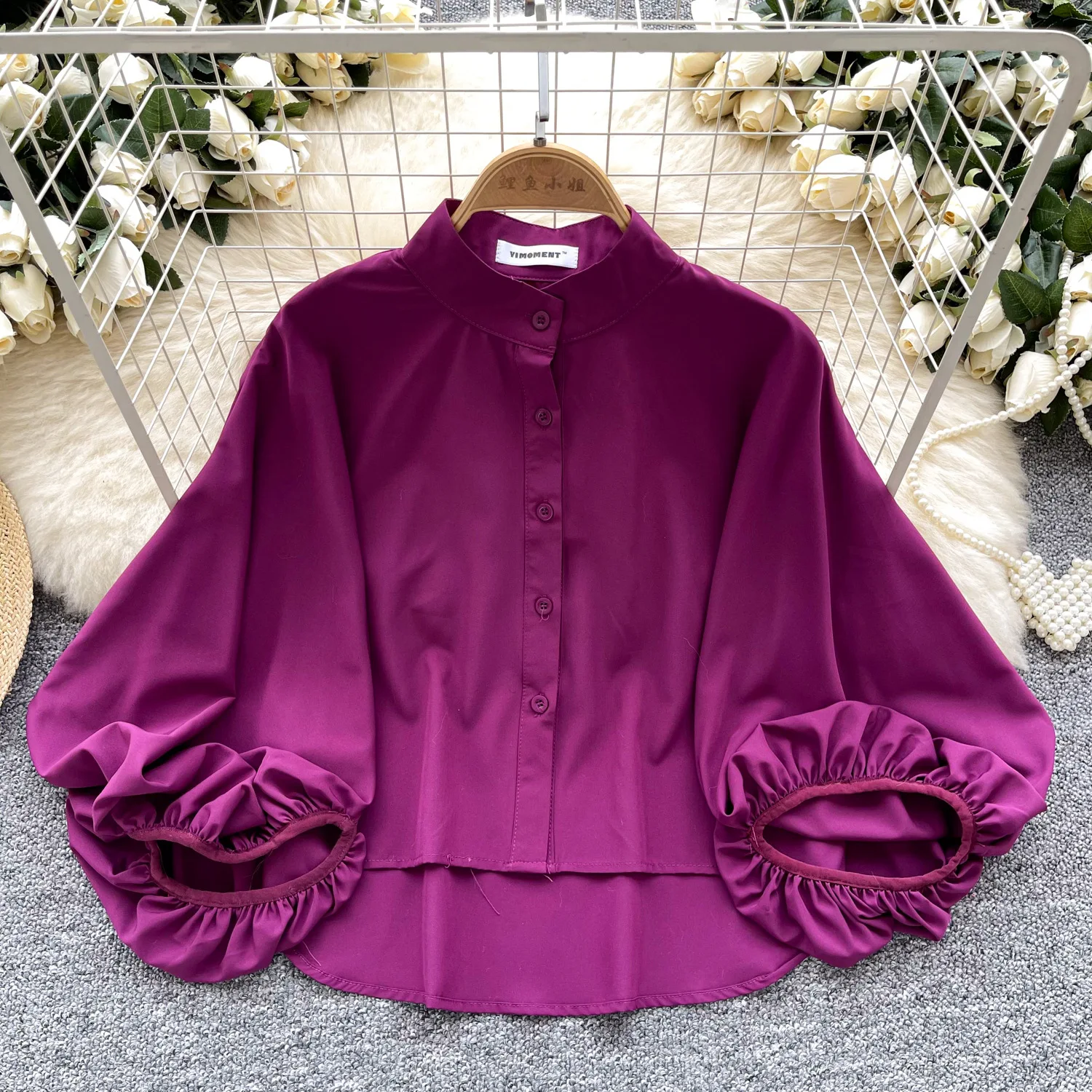 

Shirt Top Women Lantern Sleeve Stand Collar Single Breasted Female Casual Shirts Spring Summer Office Lady Overshirt 2026