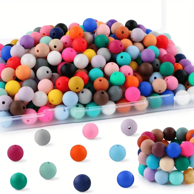 

150pcs 15mm silicone round beads for keyrings, silicone beads bulk decorative beads DIY bracelet making beads and round silicone