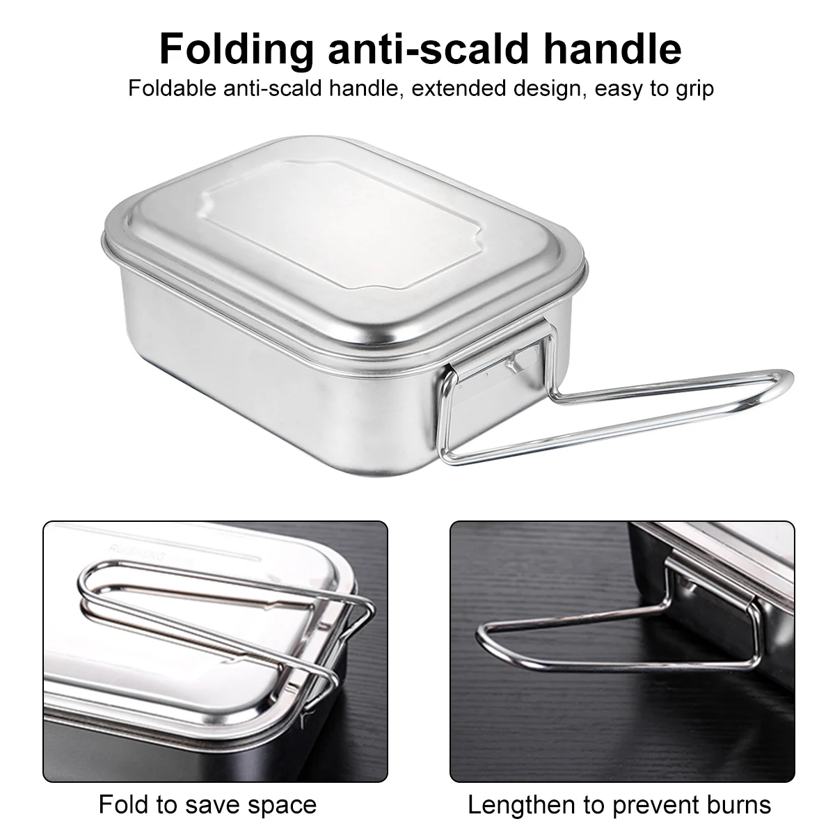 

304 Stainless Steel Lunch Box Containers with Lids Food Meal Prep Metal Adult Square Reusable Two Grids Snack