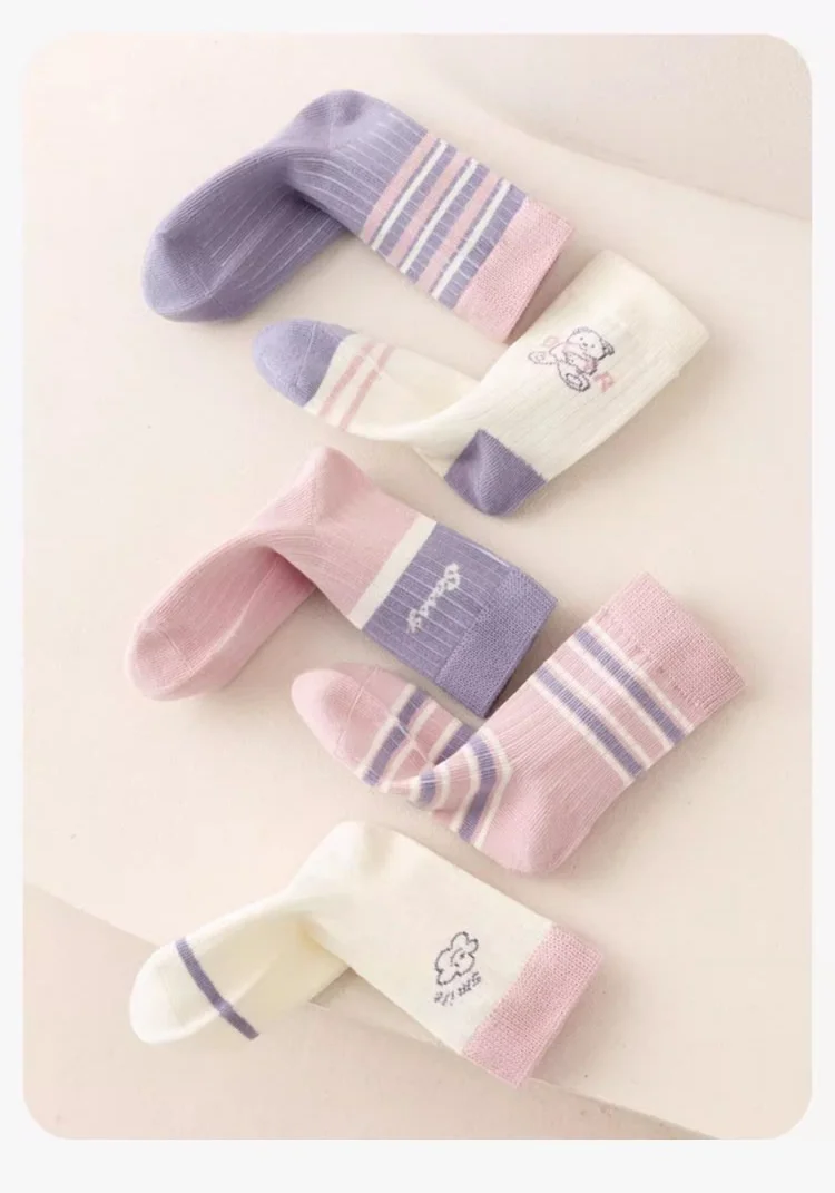 5 Paar Mädchensocken, Frühlings- und Sommer-Baumwollsocken, niedliche Bärensocken für Kinder, 1–14 Jahre, mittelhohe Kindersocken – Detail 4