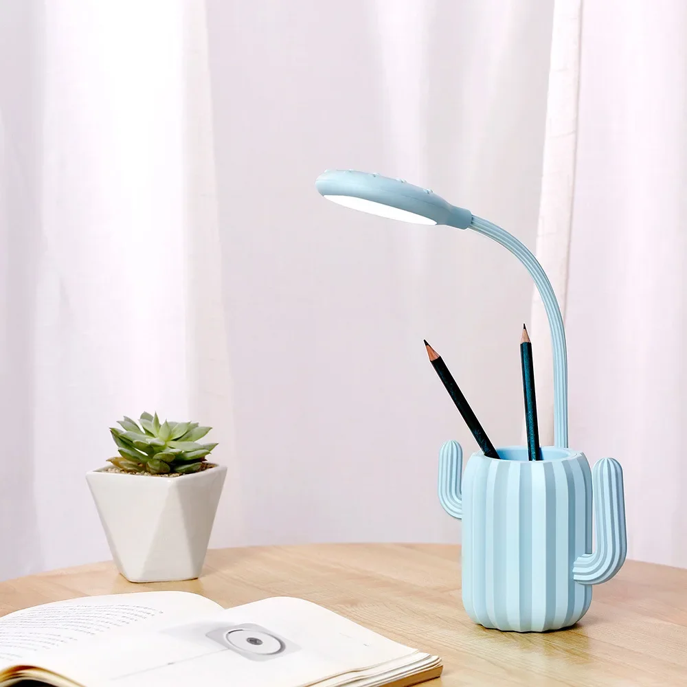 32Pcs/Lots Cactus Desk Lamp Creative Home Novelty Product Pen Holder Storage Desk Lamp Student Eye Protection Light LED