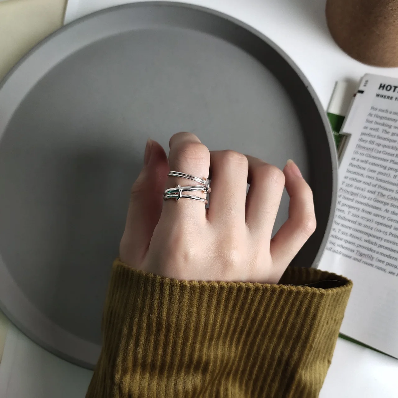 Korean Edition 925 Sterling Silver Ring Handmade Heavy Industry Multi-circle Line Rings Interlaced Minimalist Fashion Jewelry