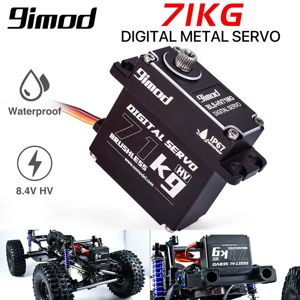 

9iMOD RC Servos 71KG Бесщеточный двигатель Водонепроницаемый сервопривод Металлическая шестерня Рулевое управление Высокоскоростной/крутящий момент Сервопривод HV для 1/8 1/10 RC Автомобильный робот
