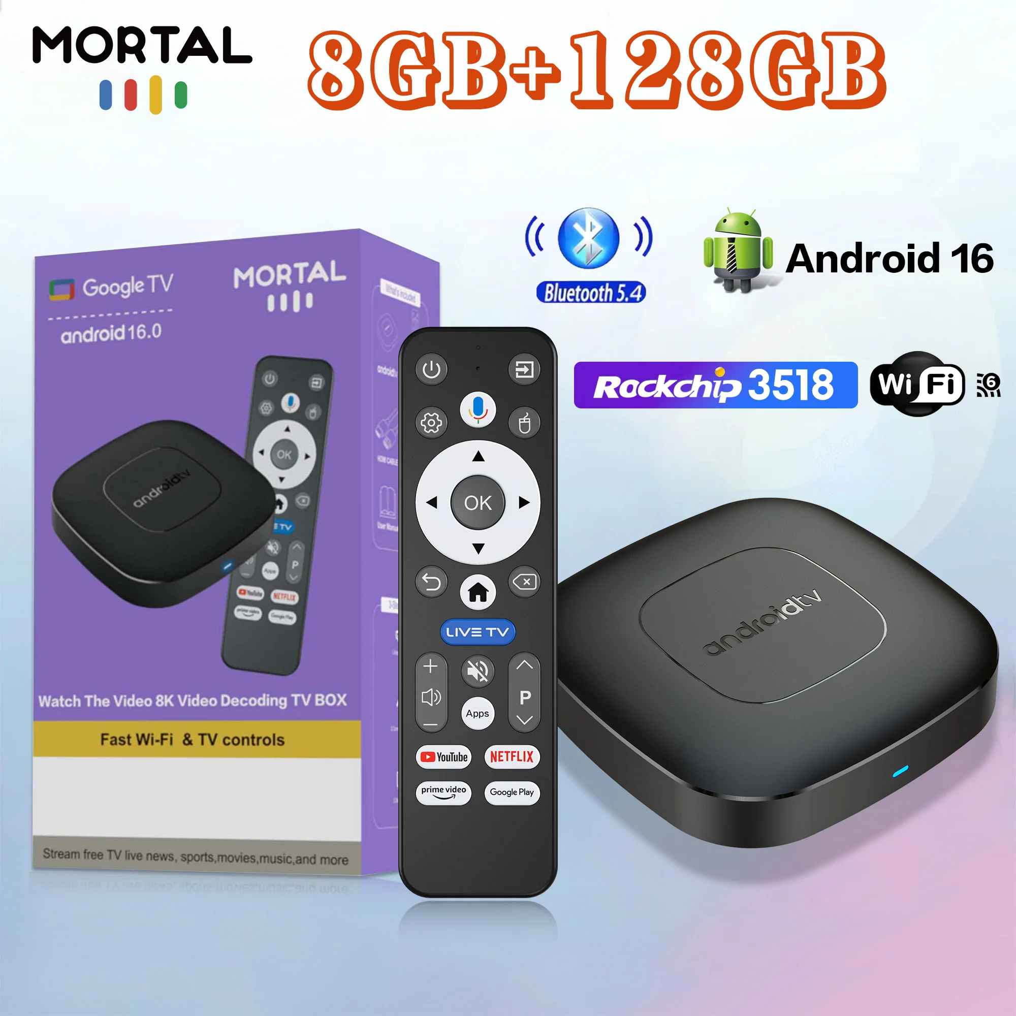 

2026 Newly Upgraded T1 Android 16 Smart TV Box RK3518 Quad Core 8GB RAM 128GB ROM Dual Wifi 2.4G/5.8G Home Theater Media Player