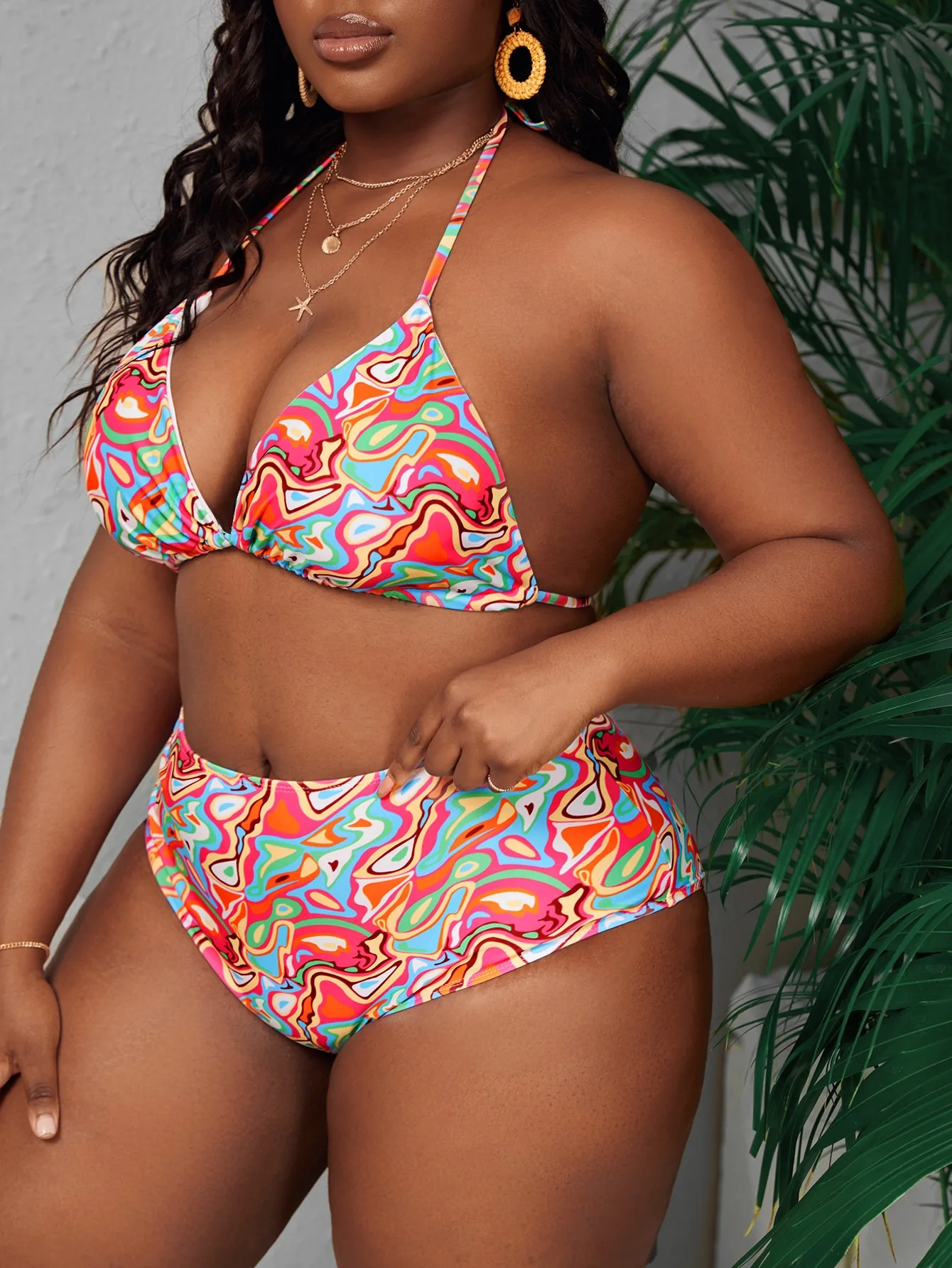 Conjuntos de biquíni feminino estampado, maiô de duas peças, sexy moda praia, plus size, verão, 2024