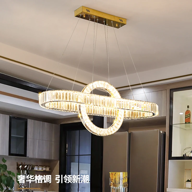 Modern Dimmable Dining Living Room Ceiling Chandelier Luxury Interior Decorationled Crystal Pendant Light Ring Dimmable Lamps