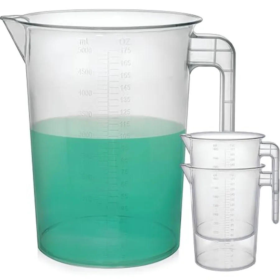 

5 L Measuring Pitcher 3-Pack 1.3 Gallon Shatterproof Plastic Large Graduated Mixing Pitchers, 1 to 2 Gallons 5L, 5000ml