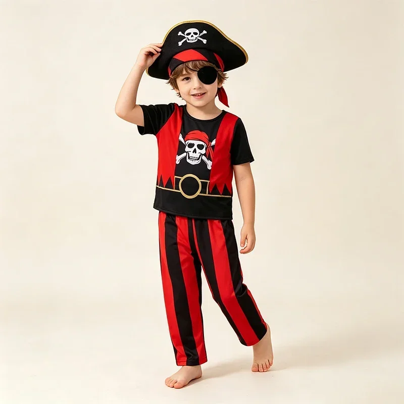 Jungen Piratenkostüm-Set Kurzarm-Oberteil Lange Gestreifte Hose Halloween Trick-Or-Treat Geburtstags-Party-Outfit – Detail 12