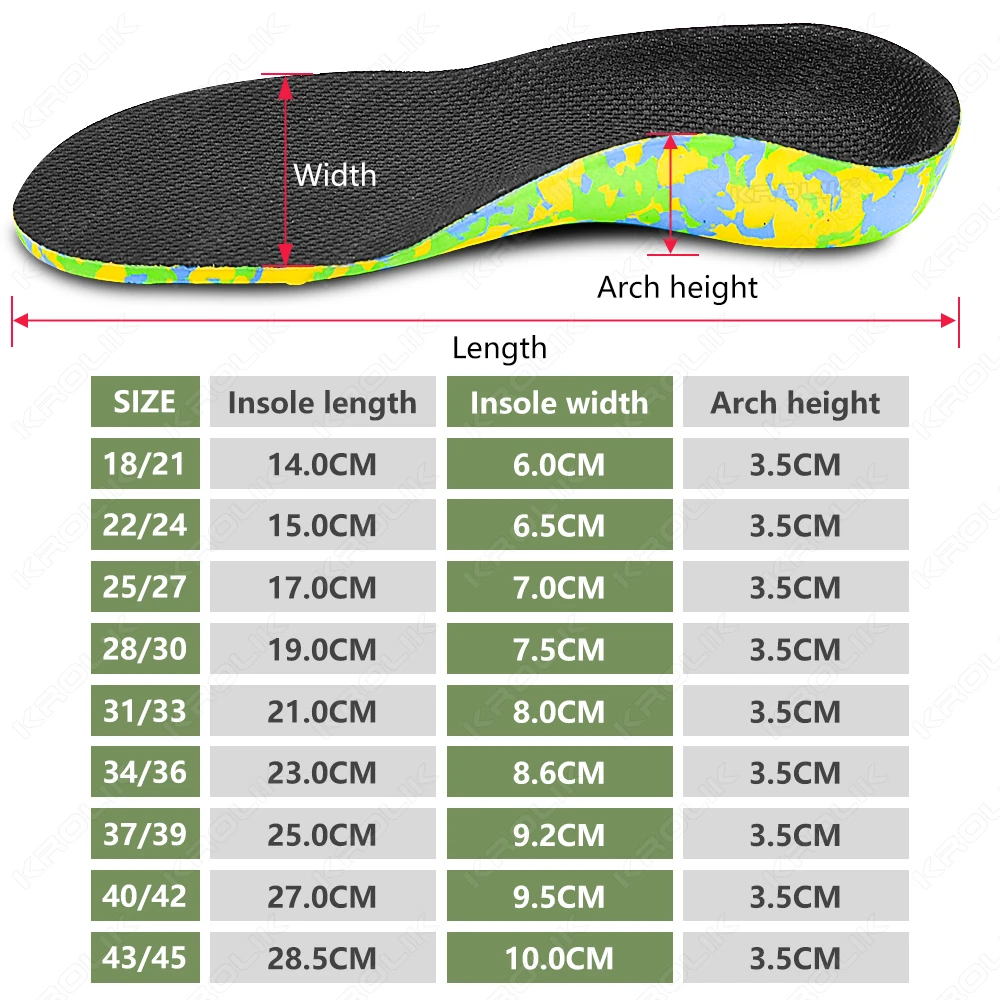 Krolik ที่ดีที่สุด Eva Orthopedic Insoles สําหรับเด็กผู้ใหญ่รองเท้า Pad Orthotic Flatfoot 3.5 ซม.Hard Arch Support Heel คงที่กีฬาเบาะ