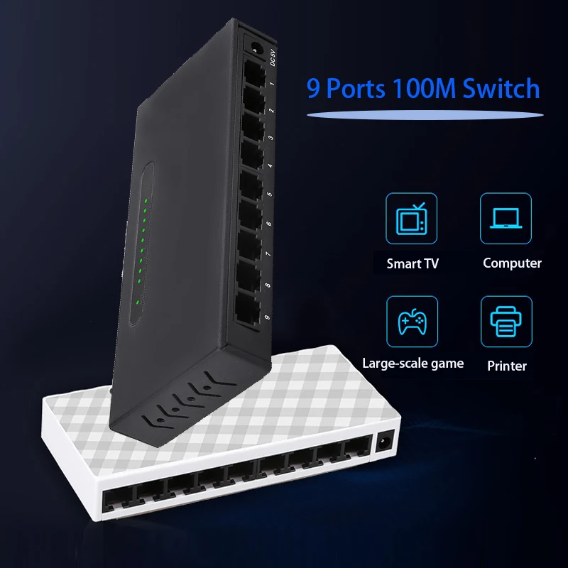 

RJ45 Hub Plug and Play 9 Ports game network switch RJ45 Ethernet Smart Switcher Internet Splitter 100Mbps Game Loading Adapter