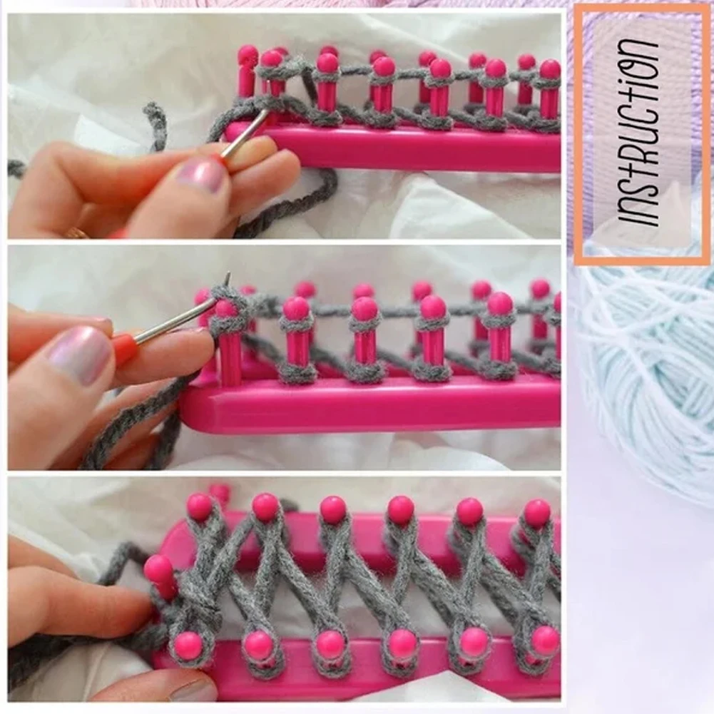 مستطيلة الحياكة تلوح في الأفق عدة مع الكروشيه السنانير النسيج وشاح سترة قبعة شال خياطة آلة الحياكة DIY بها بنفسك اليدوية #5