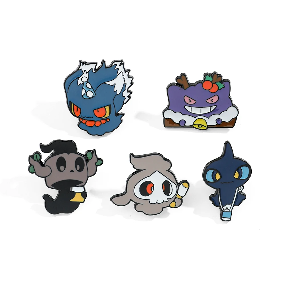 5 Pcs Fashion Duskull Brooch Creative Gengar Misdreavus Enamel Lapel Pin Backpack Clothing Jewelry Metal Badge Accessories