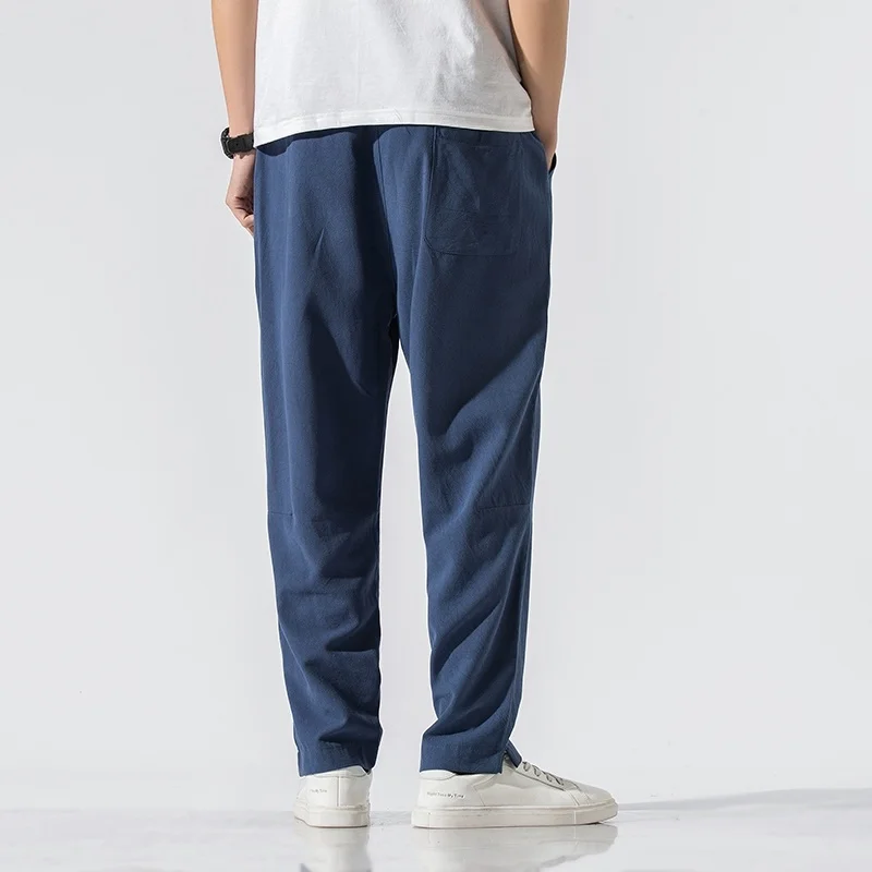 Spring Summer Linen Casual Pants Chinese Style Plus Size Slim Fit Straight Trousers Harajuku Traditional Clothing Men