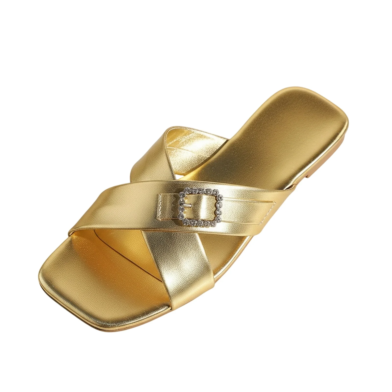 شباشب نسائية صيفية، شباشب شاطئ مسطحة بمقدمة مربعة وحزام متقاطع، شباشب كاجوال بلون سادة، شباشب مسطحة سهلة الارتداء #3