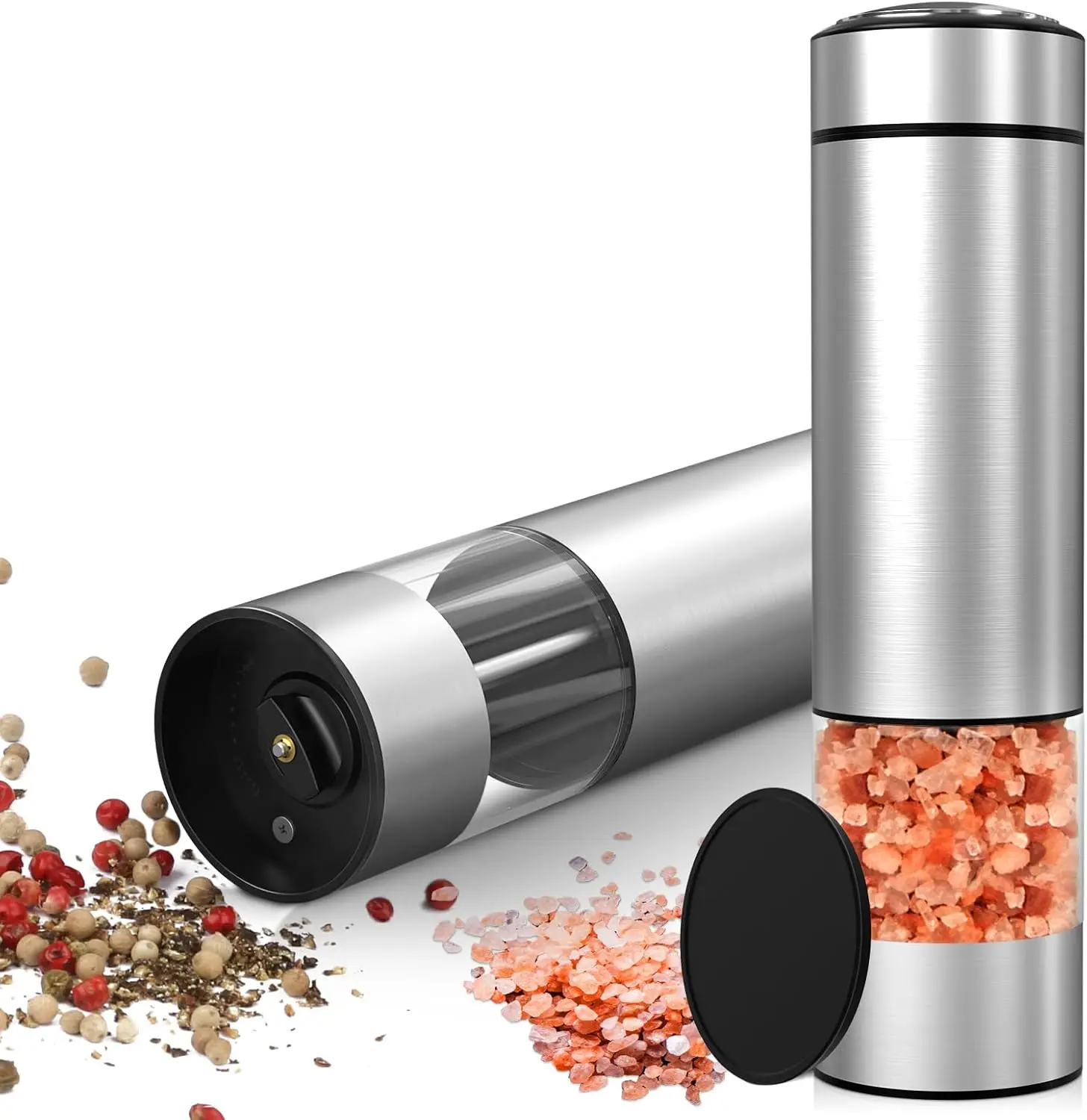 

Electric Salt and Pepper Grinder Set - Battery Operated, Adjustable Coarseness, Stainless Steel