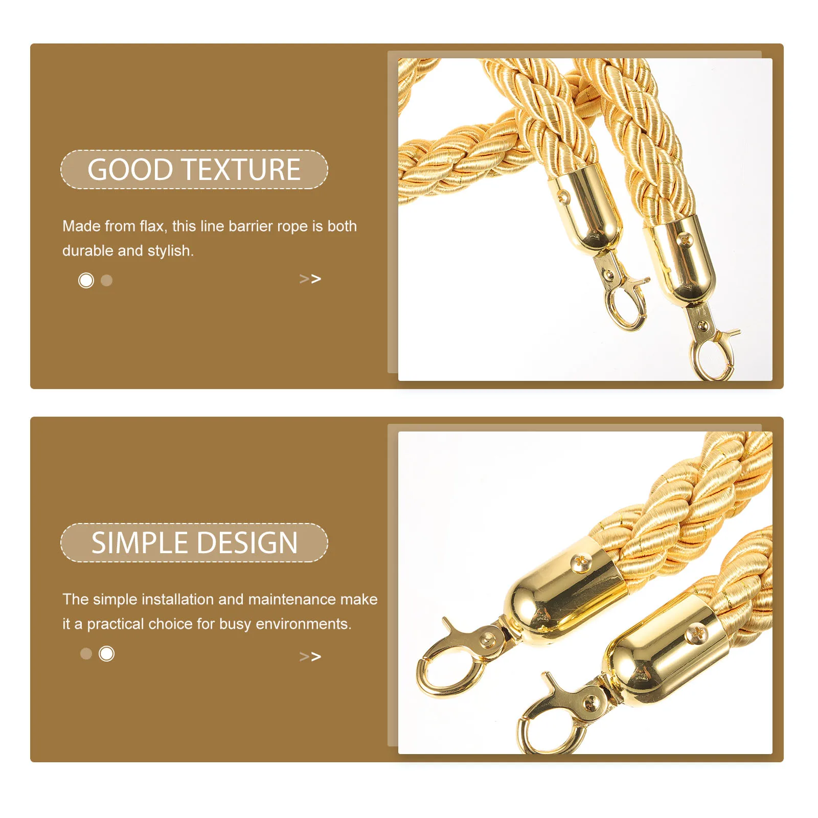 

Stainless Steel 1.5m Crowd Control Isolation Pile Warning Line Gold Barrier Rope for Queue Stanchions Hotels Museums Durable