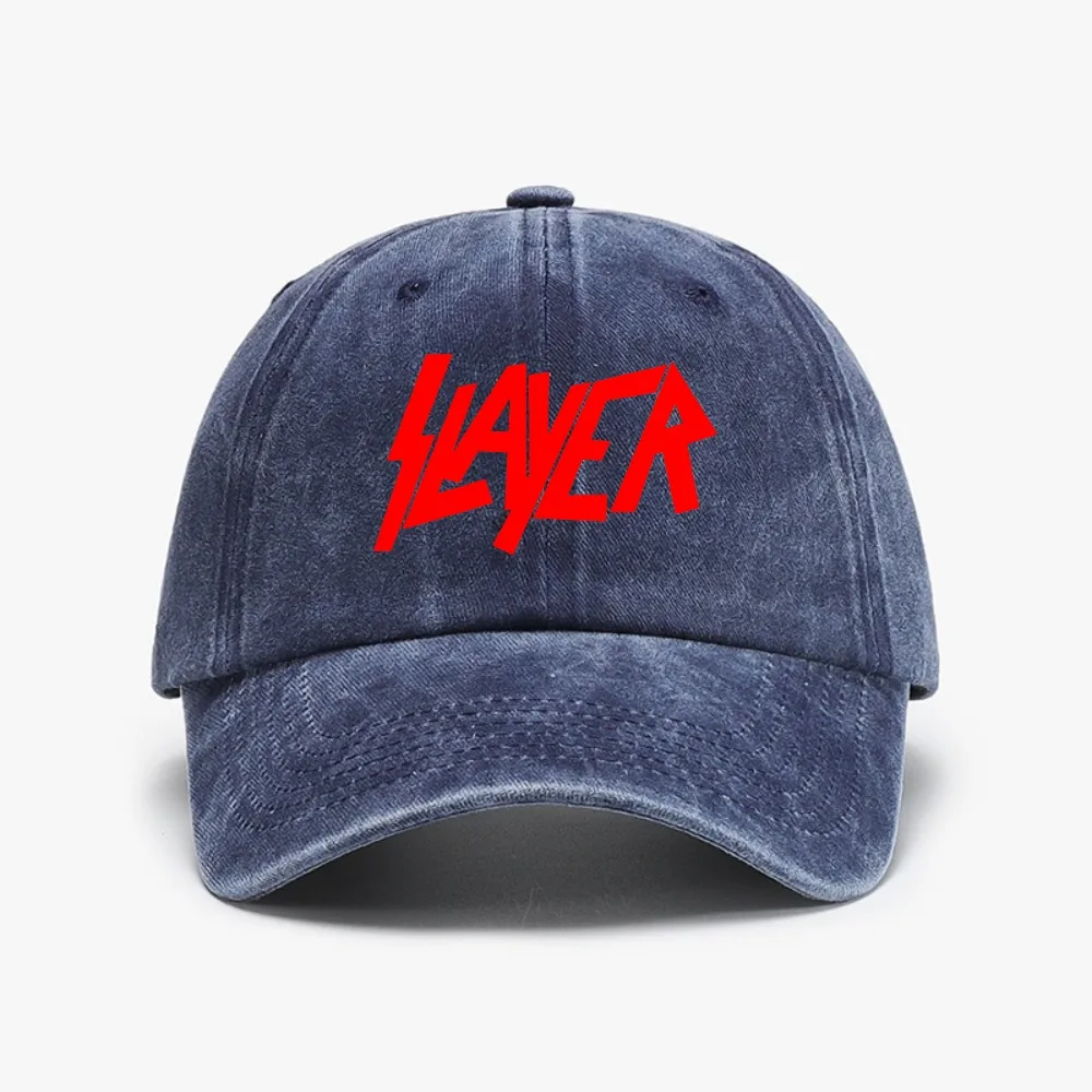 Slayers Heavy Metal Rock Letter Baseball Cap Washed Distressed Denim caps Summer Adjustable Unisex Snapback Hat  Breathable hats