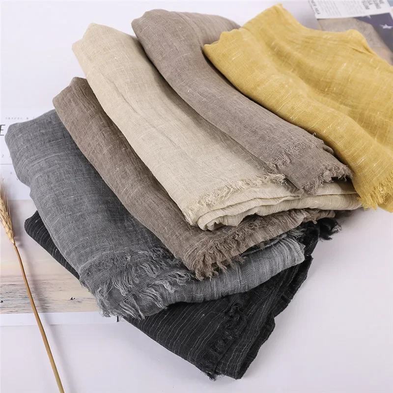 New spring and summer solid color wool cotton linen scarf tassel literary shawl summer print versatile cotton linen scarf image 4