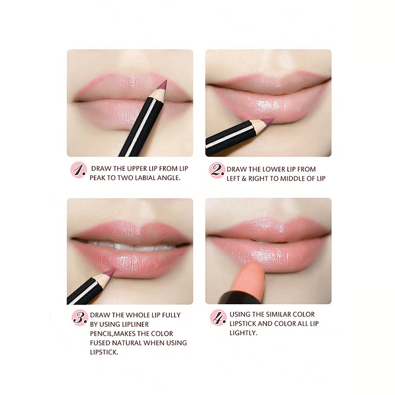 12 colores/juego de lápiz labial fácil antiadherente resistente al agua con poste de madera negro