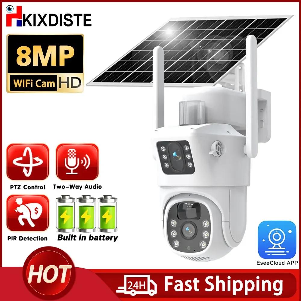 

8MP Wifi Solar Battery Camera Outdoor Wireless WiFi IP Cam Dual Lens Dual Screen Security Protection Surveillance CCTV PTZ Came