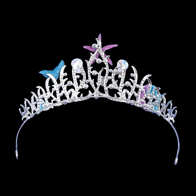 كريستال شل حورية البحر نجمة البحر تاج تيارا عقال للنساء حفلة حجر الراين الزفاف الزفاف إكسسوارات الشعر تاج مجوهرات #5