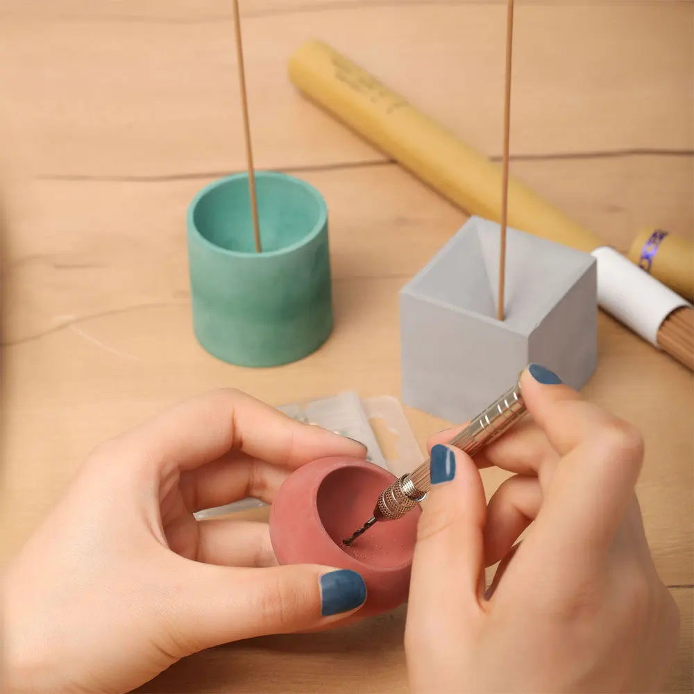 Concrete Incense Holder Silicone with Hand Drill Set Making Mould DIY Incense Stick ​Cement Tray Making Tool