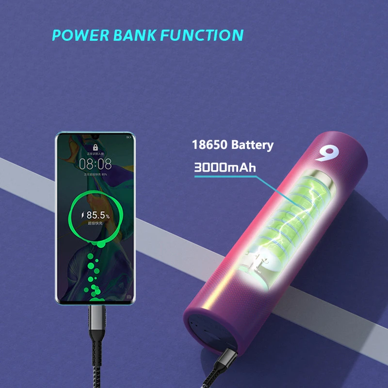 Pocket Power Bank 3000mAh Bluetooth Speaker 18650 Battery Powerbank Mobile Phone Chargers for iPhone Samsung External Battery