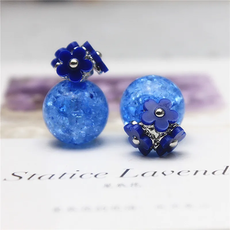 Korean Fashion Jewelry Three Flowers Ice Cracked Colorful Beads Front and Back Double-sided Earrings for Women Girl Accessories